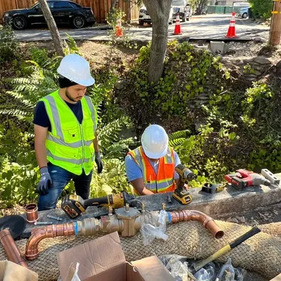 GB Plumbing licensed team performing backflow and copper pipe work in Burlingame CA